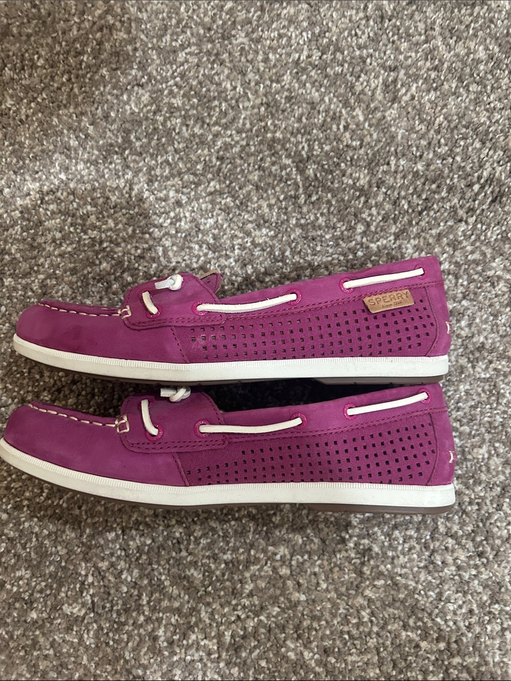 Sperry Magenta Perforated Slip-On Loafers with White Laces - Picture 5 of 5